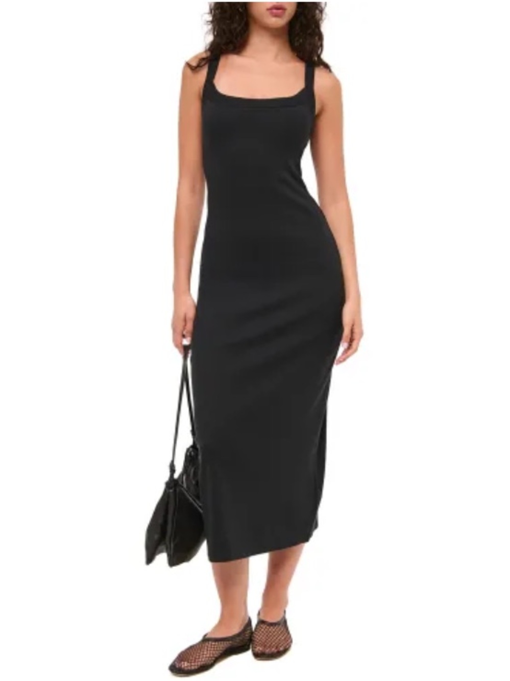 Abercrombie & Fitch Bra Free Essential 90s Rib Midi Dress In Black - Picture 5 of 8
